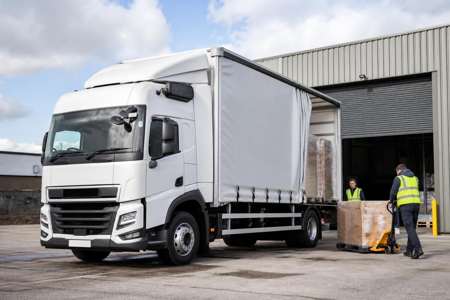 Hire truck being unloaded at a light industrial unit